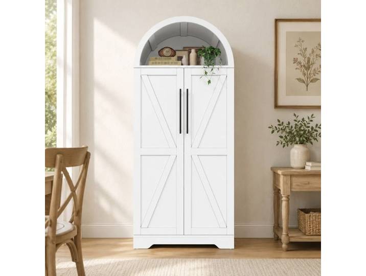 Vitrine armoire haute galbée 70x40x165cm MDF blanc rangement cuisine salon chambre