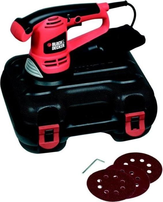 Black+Decker KA191EK-QS Excenterschuurmachine, 480W, 125mm schuurvlak, 4000-11000 omwentelingen per minuut, inclusief 3 schuurbladen en koffer