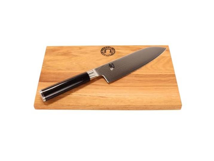 Kai Shun Classic Santokumesser DM-0702 ultrascharf 18 cm – Angebotsset mit handgefertigtem Schneidebrett 30x 20cm Unikat – Japanisches Messer Set für Profi- & Hobbyköche