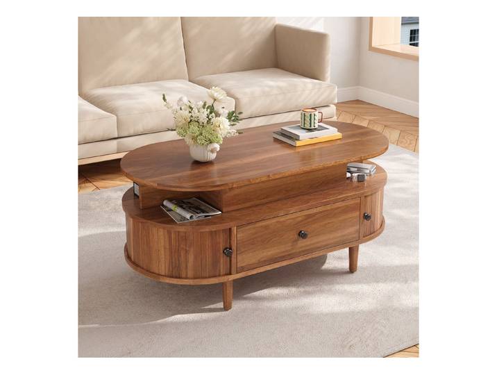 IDEASY Couchtisch Couchtisch mit Hubplatte Stauraum Schublade Schiebetüren Wohnzimmer