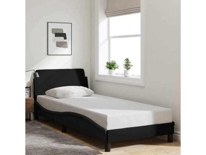 Atmungsaktiver Stoff Stützbeine Sperrholzlatten Dover Schwarz 80x200 cm Bettgestell mit Kopfteil Dover Schwarz 80x200 cm Stoff Polsterbett mit LED Beleuchtung stabil