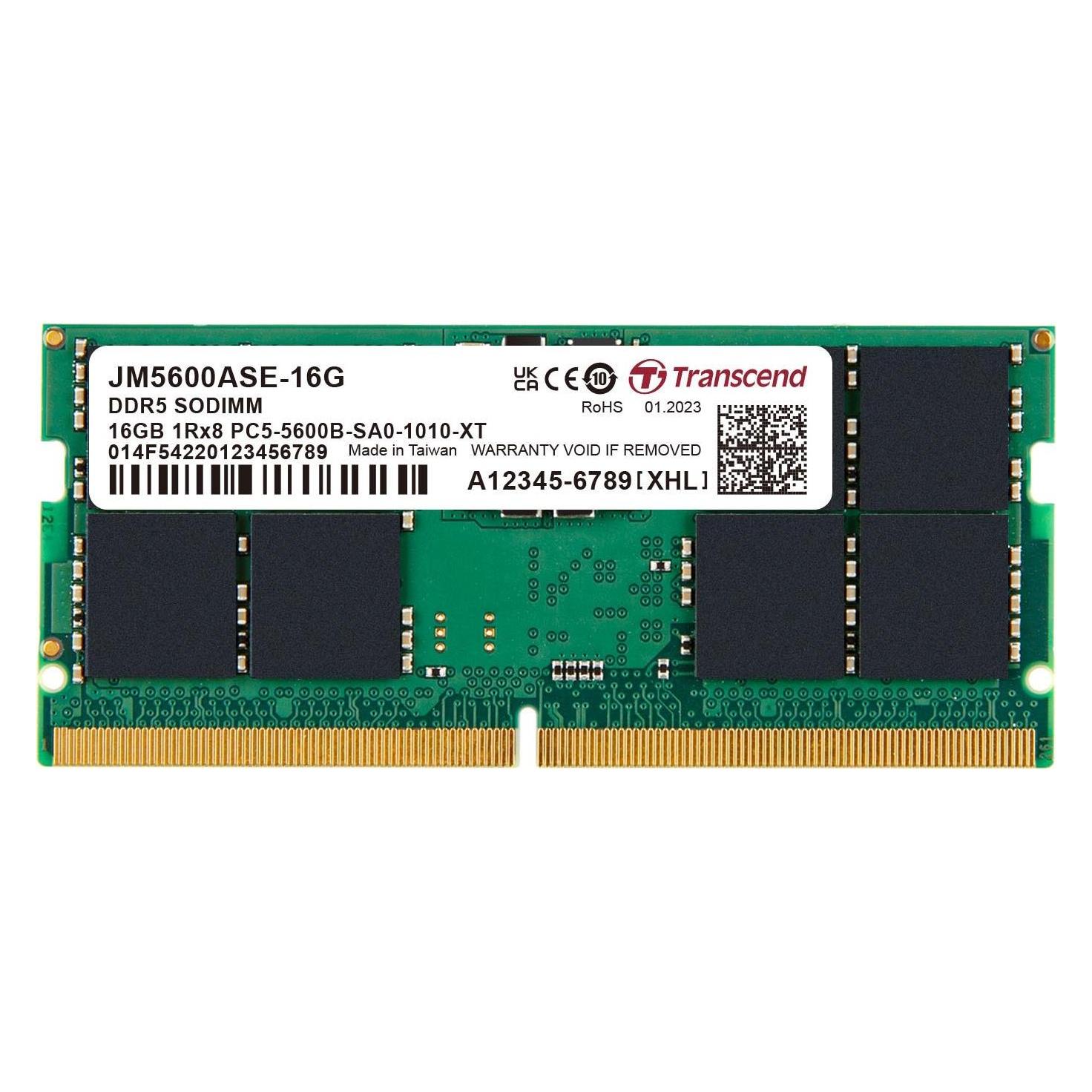 Transcend SO-DIMM 16GB JetRam DDR5 5600MHz 1Rx8 2Gx8 CL46 1.1V (1 x 16GB, 5600 MHz, SO-DIMM) (JM5600ASE-16G)