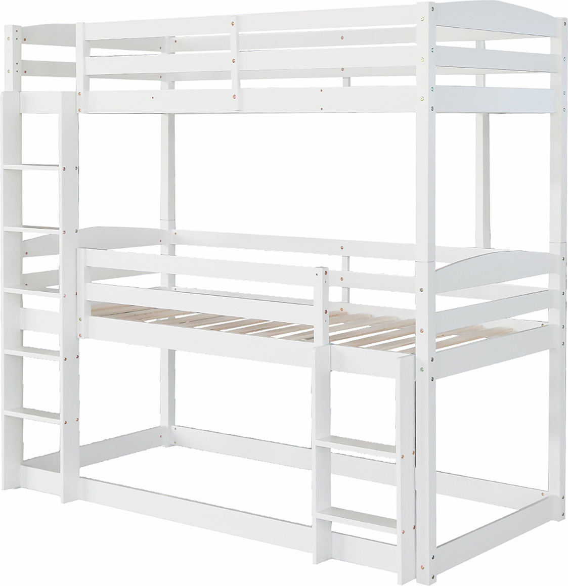 Kinderbett(Weiss)Single-Size-Holz-Dreier-Etagenbett für Kinder,90*200cm