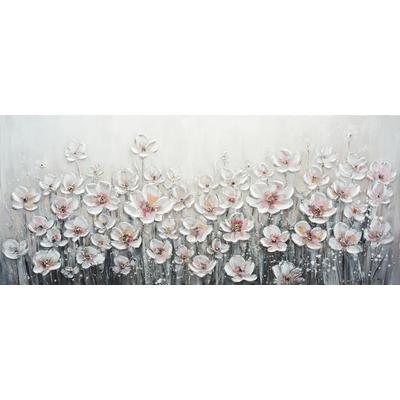 Ölgemälde BÖNNINGHOFF "handarbeit WEISSE BLUMEN XXL 60x140 cm – Wandbild Kunst Deko", weiß (farbe bild(er): weiß, rosa, beige), B:140cm H:60cm T:2cm, Acrylfarbe, Canvas, Holz, Bilder, handgefertigt, jedes Bild ein Unikat