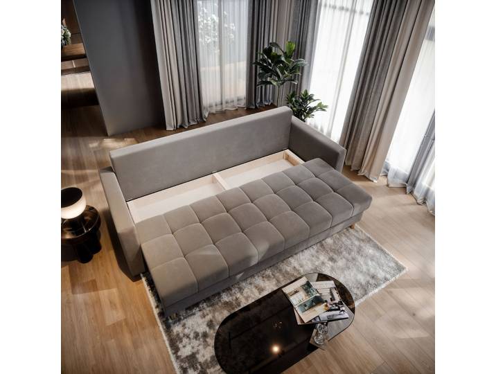 Masseno Sofa MILO mit Schlaffunktion und Bettkasten, Ausziehbares Bettsofa - Grün, KRONOS 19