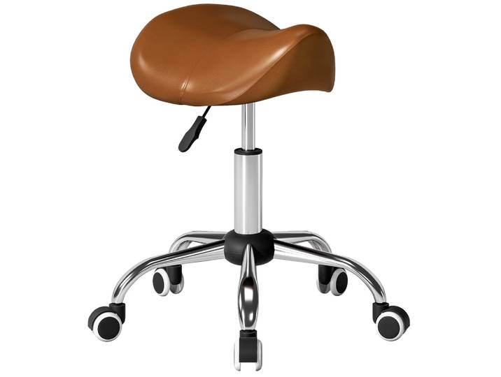 Tabouret à roulettes selle ergonomique polyuréthan marron