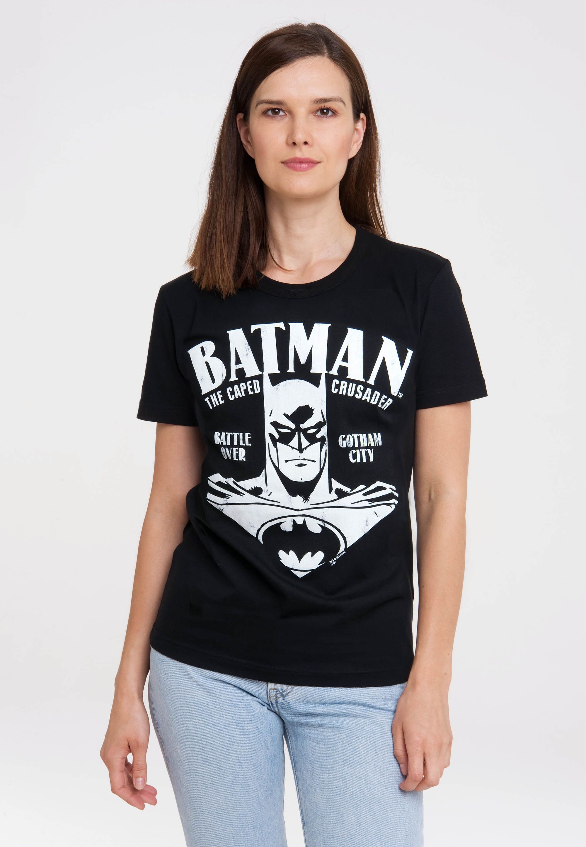 T-Shirt LOGOSHIRT "Batman - Portrait", Damen, Gr. XS, schwarz, 100% Baumwolle, bedruckt, normal, Rundhals, Shirts T-Shirt, mit Superhelden Print