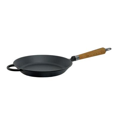 Bratpfanne RONNEBY BRUK "Maestro, flach, mit Holzgriff & Gegengriff", schwarz, mit eichenholzgriff, B:28cm H:7,5cm L:56cm, Pfannen, Bratpfanne
