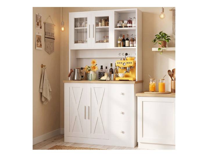 HOMALL Highboard Küchenbuffet Sideboards,Geschirr Insel Schrank (mit LED-Beleuchtung,Steckdose,staubgeschützter Glastür)