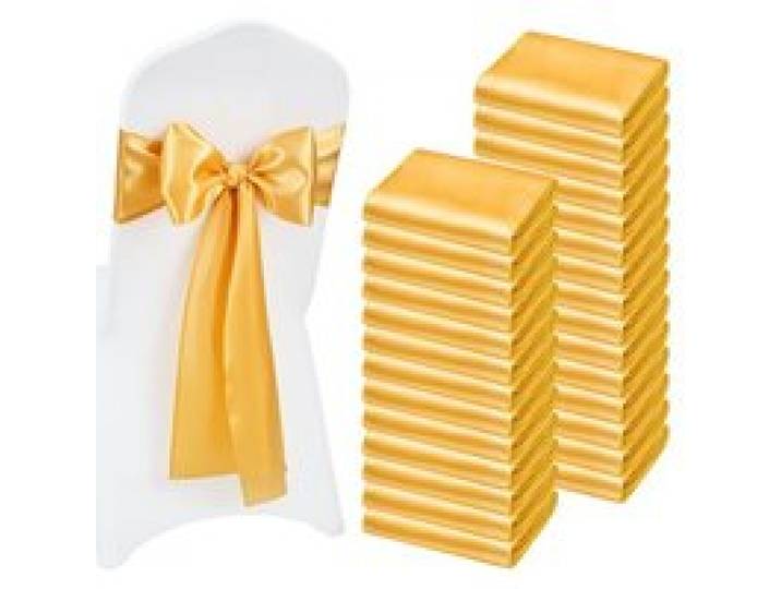 VEVOR Satin-Stuhlschärpen mit Schleifen (275x17 cm) 100 Stk. Stuhlbänder zum Binden, Stuhlbänder für Hochzeiten Partys Bankett Dekorationen Veranstaltungen Bankettstuhlbezüge, Stuhlschleifen Gold