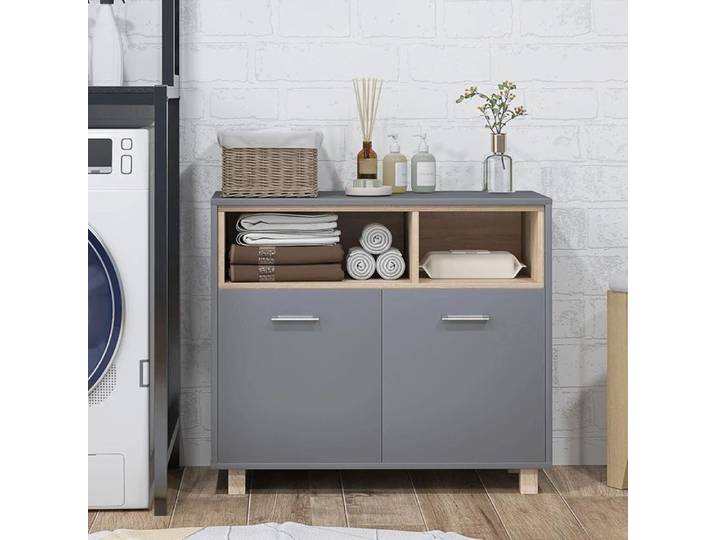 Meuble salle de bain moderne - compartiments ouverts + portes doubles