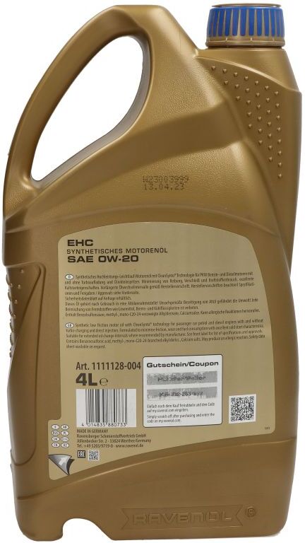 Motoröl RAVENOL 1111128 EHC 0W20 4L