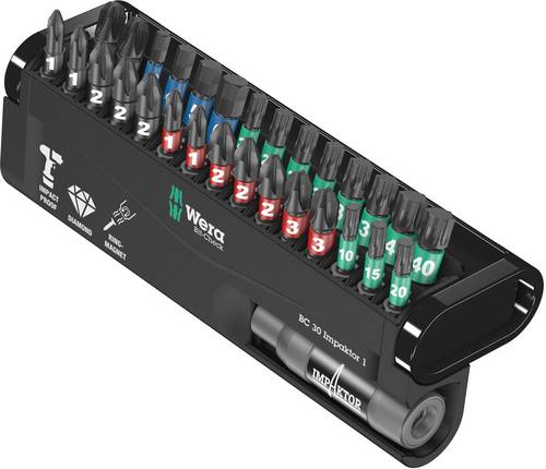 Wera BC Impaktor/30 Bit-Check 05057690001 Bit-Set 30teilig Kreuzschlitz Phillips, Kreuzschlitz Pozidriv, Innen-TORX