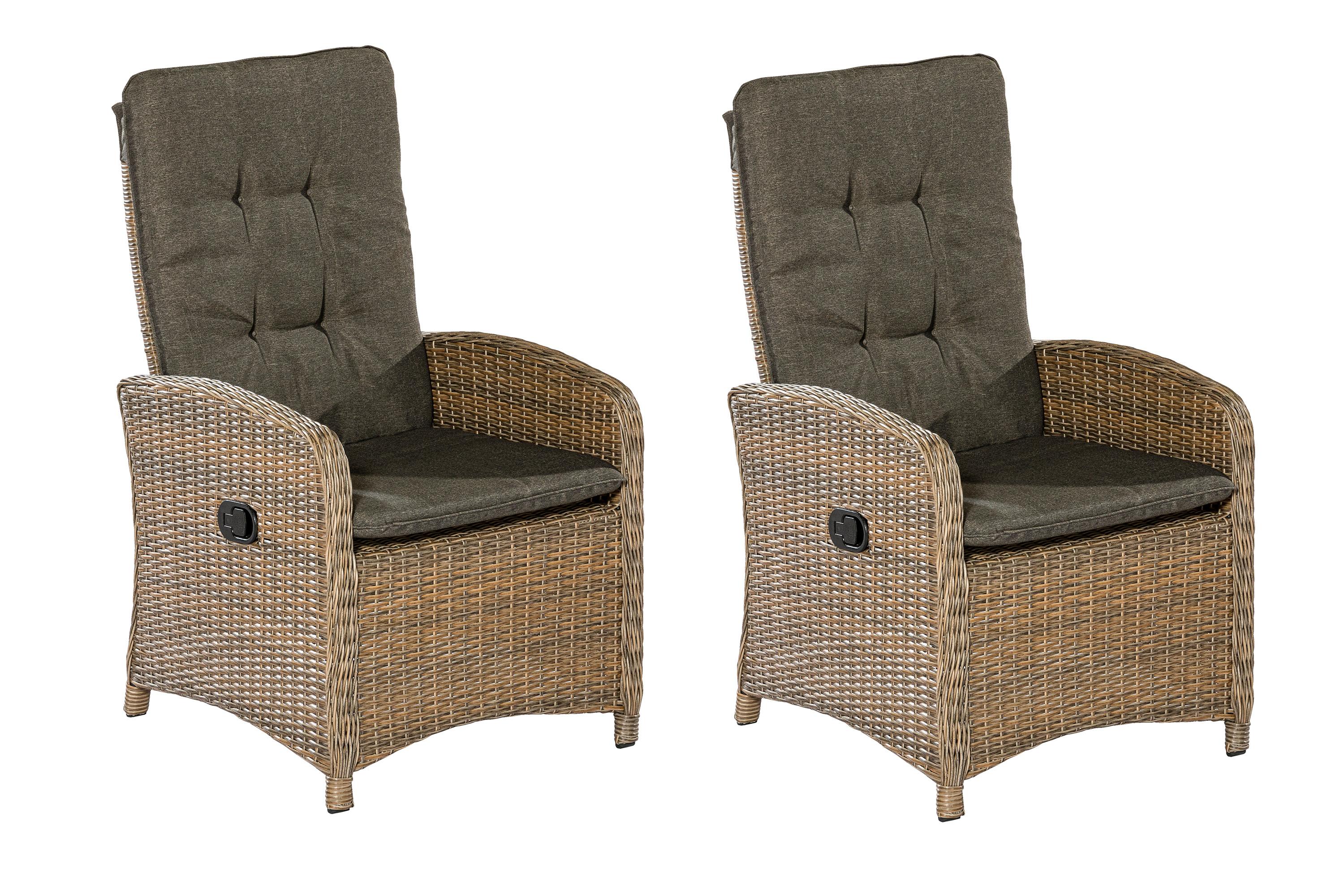 Merxx Gartensessel Atrani 2er Set - Aluminiumgestell mit Kunststoffgeflecht steinbeige, inkl. Kissen
