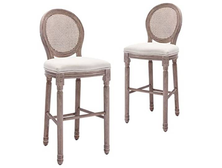 VIHHQGC Barhocker 2 STK. Weiß Leinen Massivholz Barockstil gepolstert Massivholzrahmen, Barockdesign, antiker Charme, einfache Montage, 110 kg Belastbarkeit