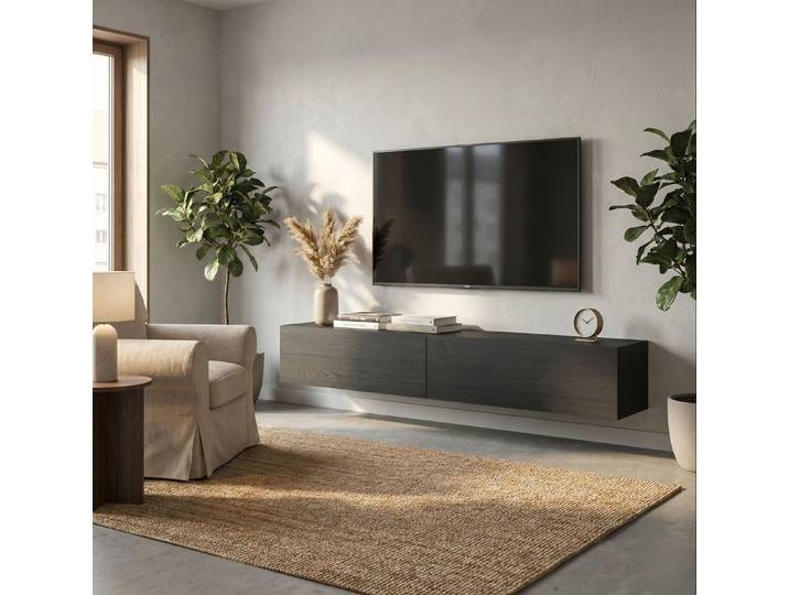 Selsey TV-Schrank Baleo hängendes Designmöbel mit 2 grifflosen Klappen und 2 Fächern 200 cm