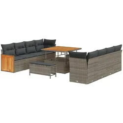 vidaXL 11-teiliges Garten Sofa Set mit Kissen Grau Poly Rattan Akazie