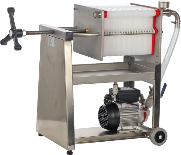 Enotecnica Pillan F20 - Aufgesattelter Weinfilter mit Kartons - Edelstahlrahmen und NOVAX Pumpe