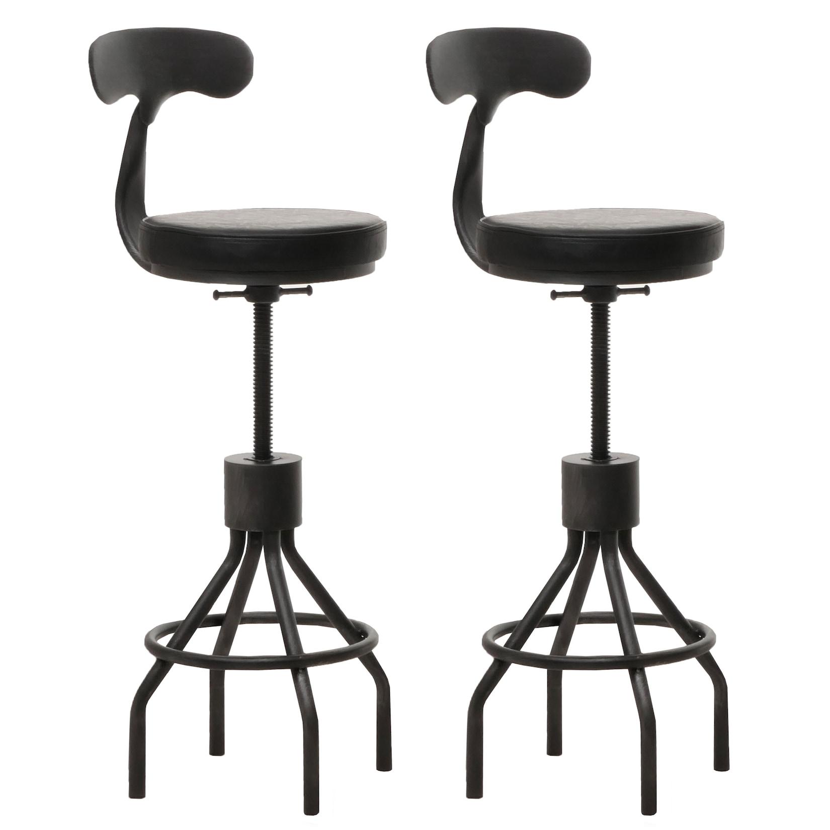 2er-Set Barhocker MCW-N22, Barstuhl, höhenverstellbar drehbar Fußablage, Industrial Stahl Kunstleder ~ schwarz