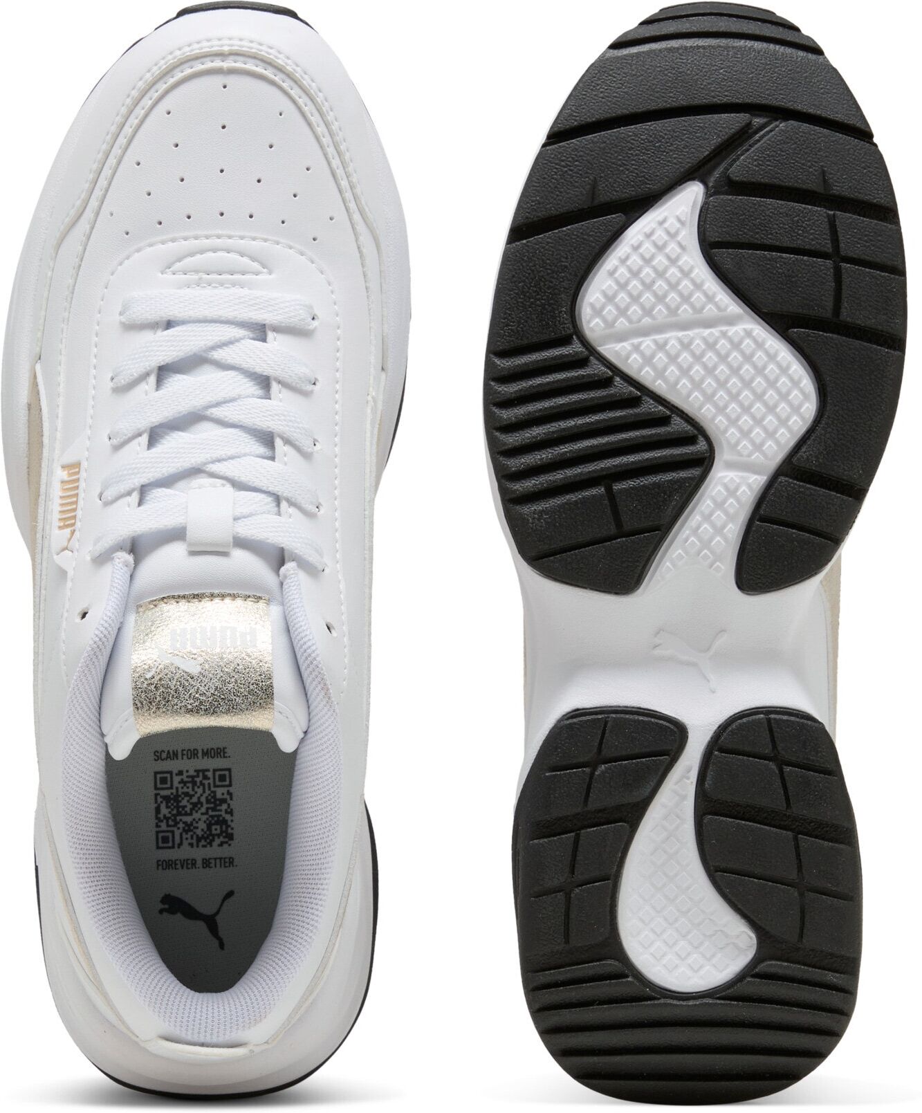 Sneaker PUMA "CILIA MODE METALLIC WHISPER", Damen, Gr. 41, Textil, weiss (puma weiß, puma gold, puma schwarz), Synthetik, Schuhe Sneaker, mit Textil-Innenfutter, mit Schnürverschluss, aus Synthetik puma weiß, puma gold, puma schwarz 41, Textil