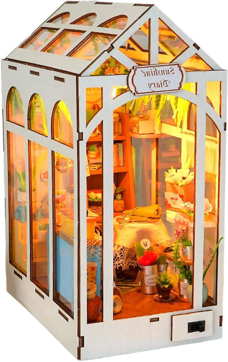 Boekensteunen Bouwpakket Miniatuur Huis Decoratie met LED Verlichting B/D/H: 18 x 18 x 7.5 cm