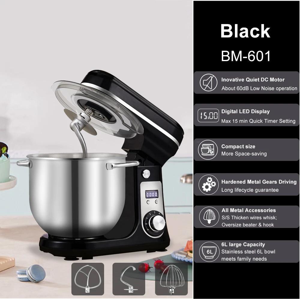 Küchenmaschine Knetmaschine 1200W - Standmixer 6L - Leiser DC-Motor - 6 Geschwindigkeiten - Edelstahlschüssel - Kippkopf - EU-Stecker 220V - Schwarz