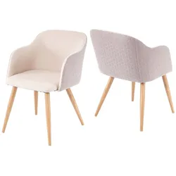 Décoshop26 - Set aus 2 Esszimmerstühlen im Retro-Design mit Armlehnen cremefarbener Stoff/Textil 04_0000363 04_0000363