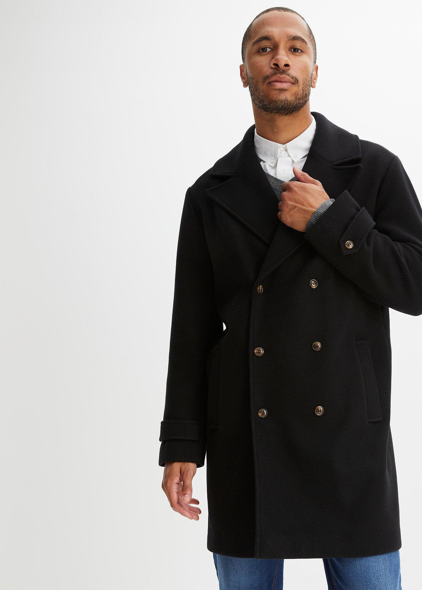 bonprix Blazer-Mantel mit Woll-Anteil, schwarz, Gr.58, Modische zweireihiger Blazer-Mantel aus hochwertiger Wollmischung