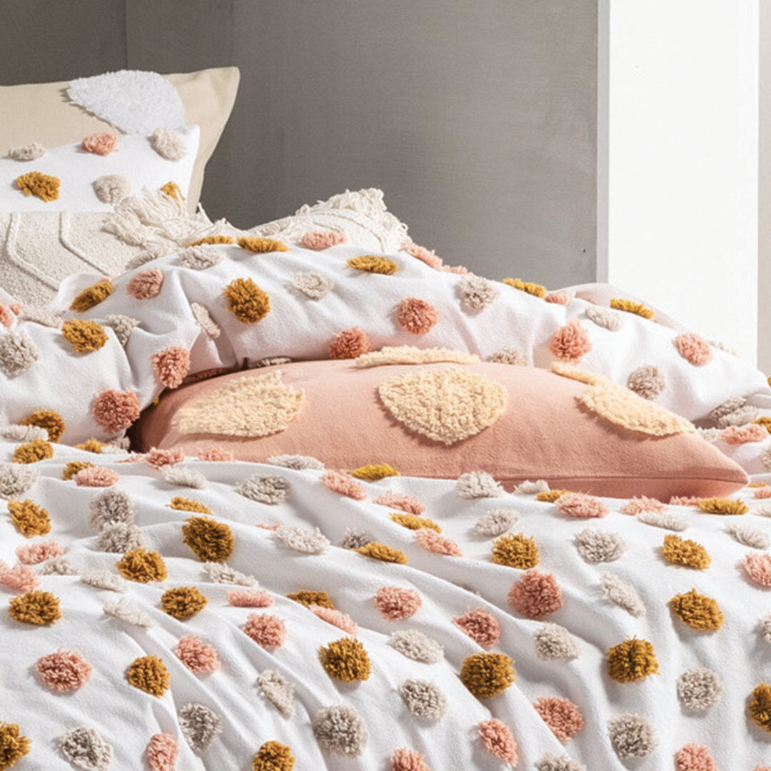 Linen House Haze Cotton Dots Duvet Cover Set with Pillowcases Included Pink/Sand Single Duvet Cover + 1 Standard Pillowcase