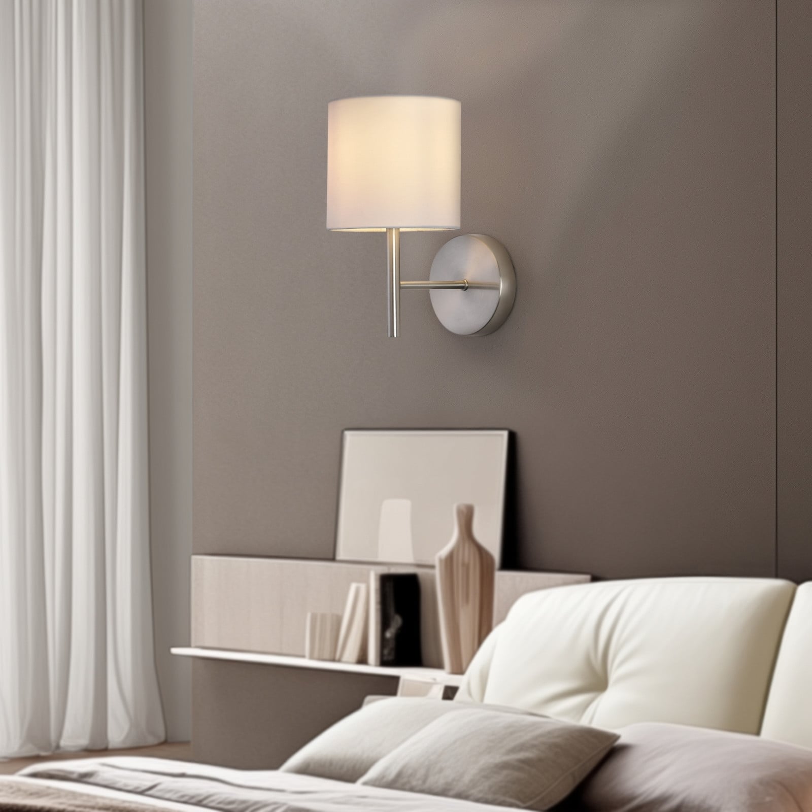 Lux.pro Wandlamp set van 3 Winsford, E14, metaal en textiel, zilverkleurig/wit
