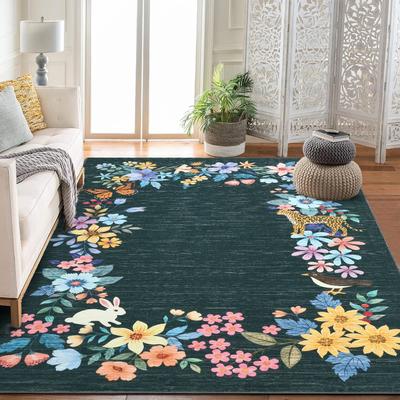 Garvee 100% Polyester Foldable Area Rug, Modern Jungle Secret Printed Floor Carpet, Washable Back Soft Low-Pile Rug
