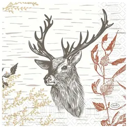 DUNI Zelltuch Serviette 33x33 cm 1/4F. Wood & Deer