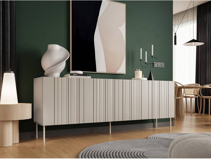 MIRJAN24 Türkommode Isla 200 4D, Kommode mit vier Drehtüren, Wohnzimmer Kollektion (Farbe: Beige)