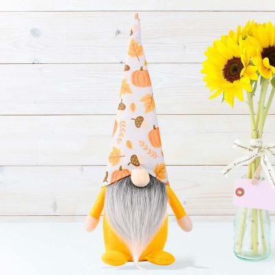 Snug & Styled Autumn No Face Standing Doll Pumpkin Maple Leaf Halloween Thanksgiving Decoration print Hat