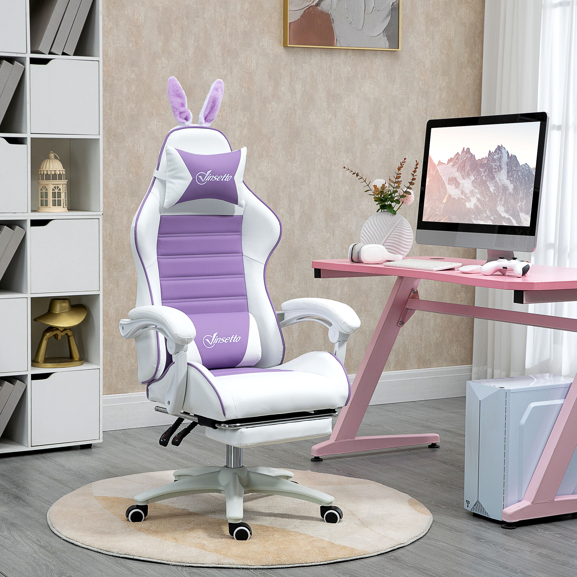 Altro Sedia Gaming Con Orecchie Da Coniglio, Poggiapiedi, Cuscini, Reclinabile E Altezza Regolabile, Viola