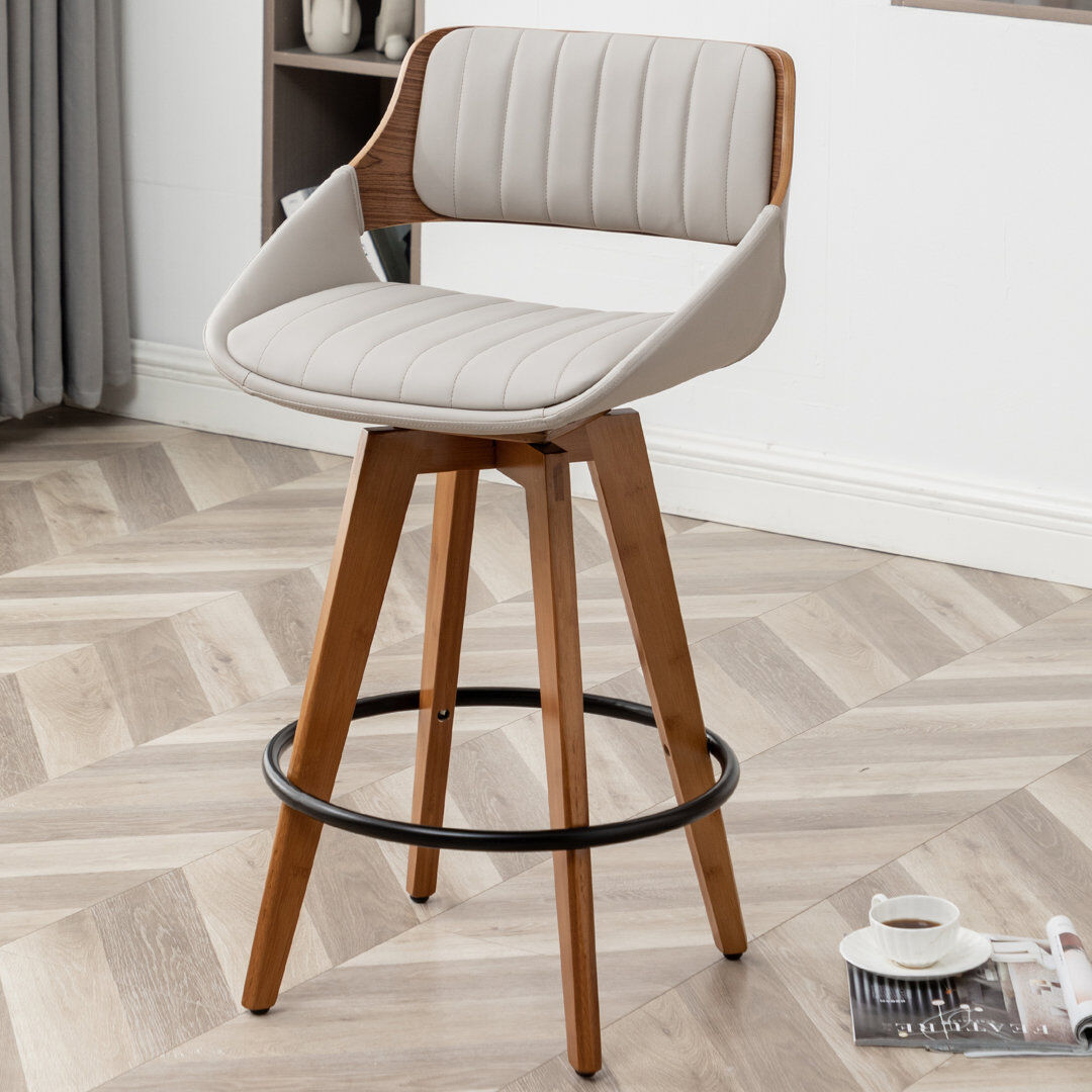 Blue Elephant Omar 66cm Swivel Counter Stool Grey 90cm H X 49cm W X 50cm D