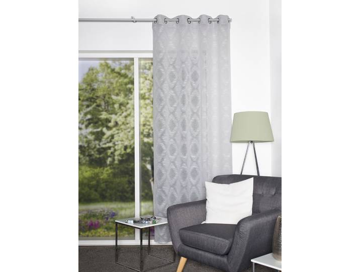 Vorhang HOME WOHNIDEEN FAJOLLE Gr. 1, grau, B:140cm H:245cm, Polyester, Gardinen, Vorhang, Ösenschal Leinenoptik Scherlimusterung