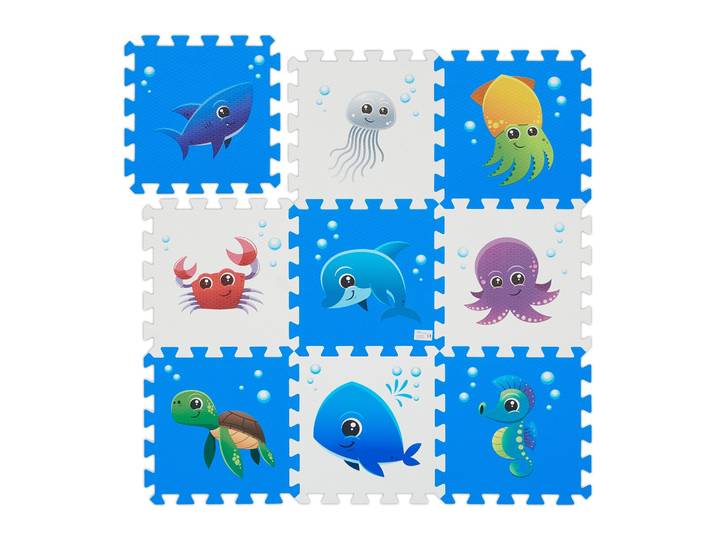 Puzzlematte mit Meerestieren Weiss-Blau