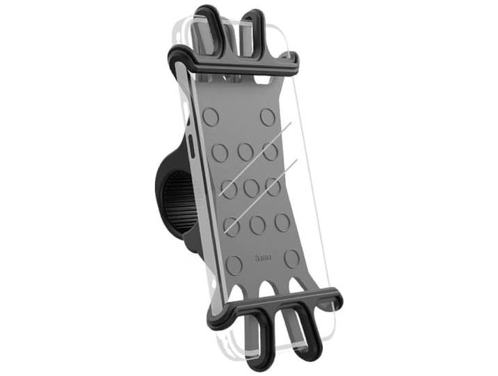 Hama Flexibele telefoonhouder voor fiets (telefoonhouder voor mountainbike, motorfiets, scooter, smartphone tot 6-8 cm breed. en 13-15 cm hoog, universele houder voor stuur), zwart