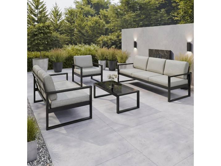 BEAUTYSOFA Gartenmöbel-Set STELLA, Gartenmöbel Set Balkon Terrasse Gartenlounge-Set für 6 Personen, Sofas, Sessel & Tisch Wasserabweisend Stoff Beige