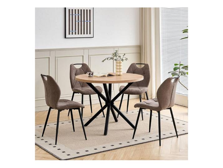 LuxusKollektion Essgruppe Esszimmer Stuhlset Heller Tisch + Brauner Stuhl 100*100*76.5cm 5