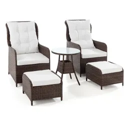 Hardin 1fachgut 11tlg. Lounge-Sessel mit Hocker und Tisch inkl. Polsterauflagen - Braun