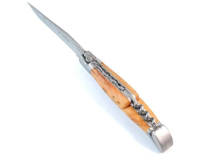 Laguiole en Aubrac Taschenmesser Wacholder zweiteilig mit Korkenzieher Doppelplatinen 12C27 Stahl