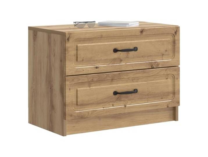 KTHLBRH Nachtschrank Eiche Handwerk 62 x 34,5 x 44,5 cm Technisches Holz, 2 Schubladen, schwarze Griffe, Vintage-Stil, einfache Wartung