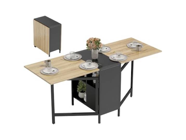 HOMCOM Esstisch Klapptisch für Kleine Räume 169 x 60 x 75 cm Dunkelholz Küchentisch mit Offener Ablage, Platzsparend, Esszimmertisch, Esszimmer, Küche
