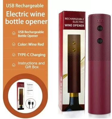 Uplift Essentials Automatic Electric Wine Bottle Opener Rechargeable One Click Corkscrew burgundy