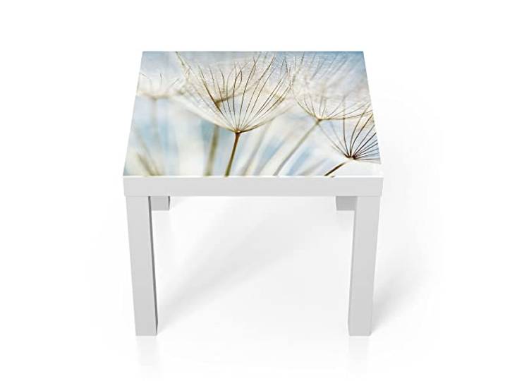 DEQORI Glastisch weiß klein 55x55 cm Motiv Löwenzahnsamen nah ausgefallener Beistelltisch aus Glas Hochglanz Couchtisch fürs Wohnzimmer moderner Couch Tisch mit Design
