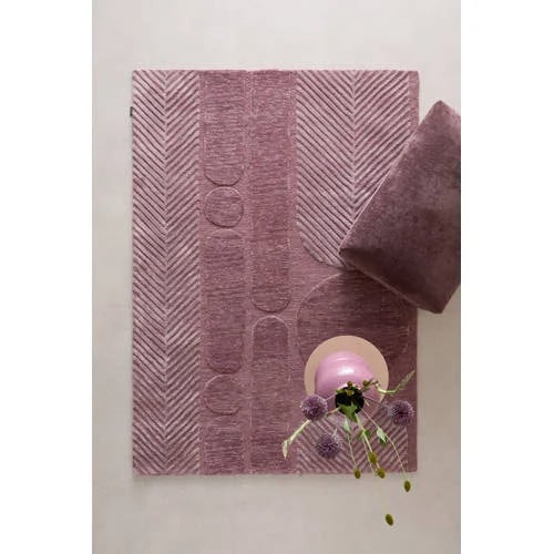 Studio LIVIT Adeline hoogpolig wollen vloerkleed met grafisch ontwerp, rechthoekig, donkerrood/roze, B: 230 cm, D: 160 cm