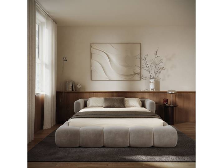 Upholztes Bett 140x200 cm Stormi mit Stauraum, Metallrahmen,