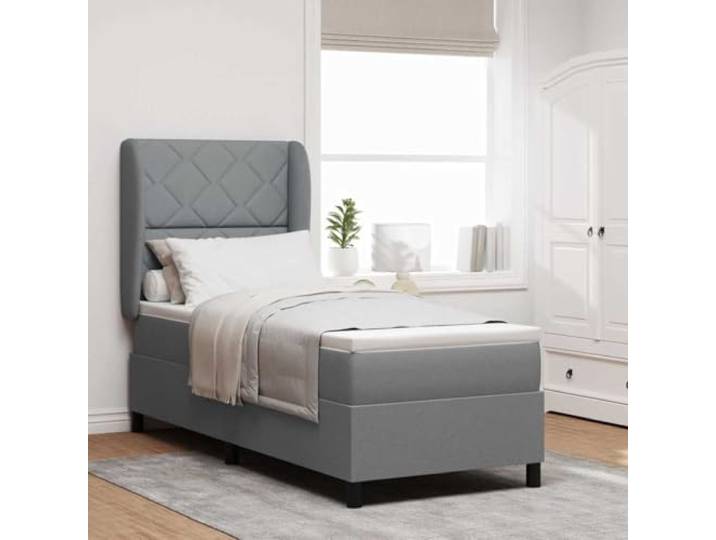 Stoffbezug verstellbares Kopfteil mittelfeste Matratze modernes Boxspringbett mit Matratze Hellgrau 80x200 cm Stoff verstellbares Kopfteil Topper Modernes Design Schlafzimmer Komfortbett
